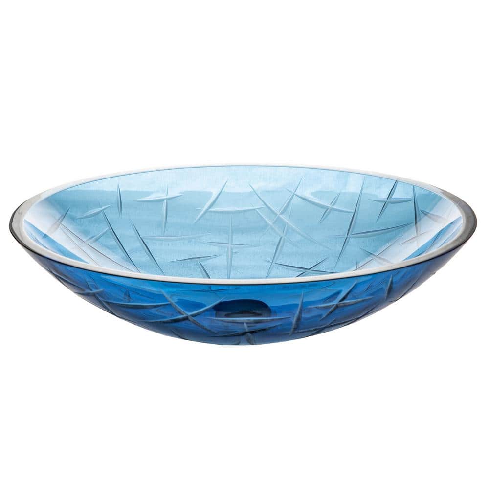19.75'' Blue Crystal Glass Oval Vessel Sink