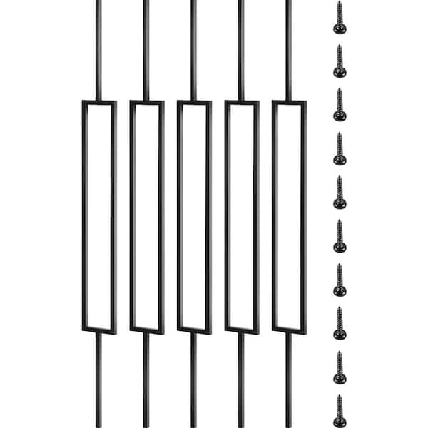 10-Pack Deck Balusters, 44 in. Iron Metal Spindles, Staircase Baluster with Screws, Black Railing for Wood