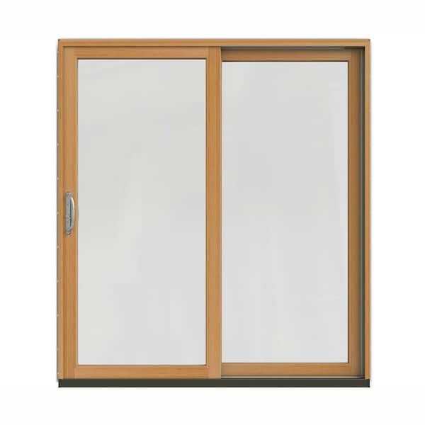 JELD-WEN 72 in. x 80 in. W-2500 Contemporary Desert Sand Clad Wood Right-Hand Full Lite Sliding Patio Door w/Stained Interior