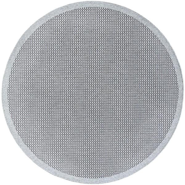 Tayse Rugs Denver Basketweave Light Gray 8 ft. Round Indoor/Outdoor Area Rug
