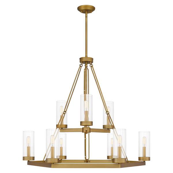 Quoizel Valens 9-Light Aged Brass Chandelier with Clear Reeded