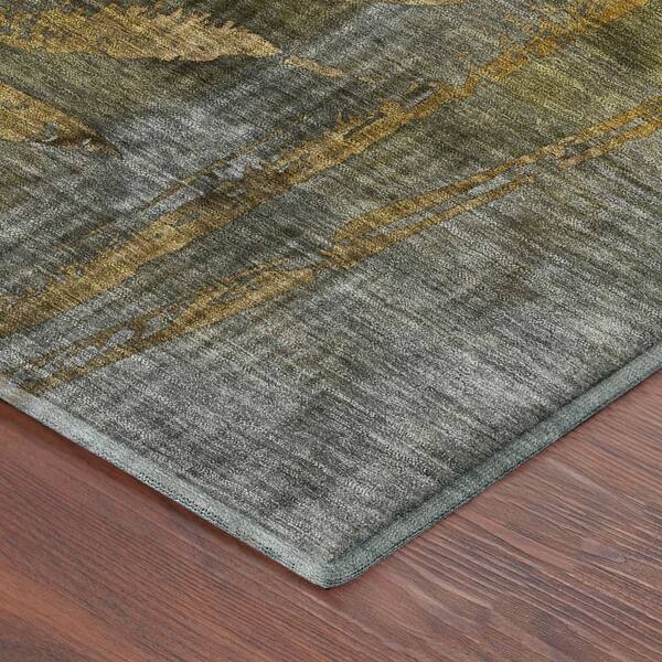 Mayfield Premium Machine Washable Abstract AMF2222 Pewter 8 ft. x 8 ft. Round Rug