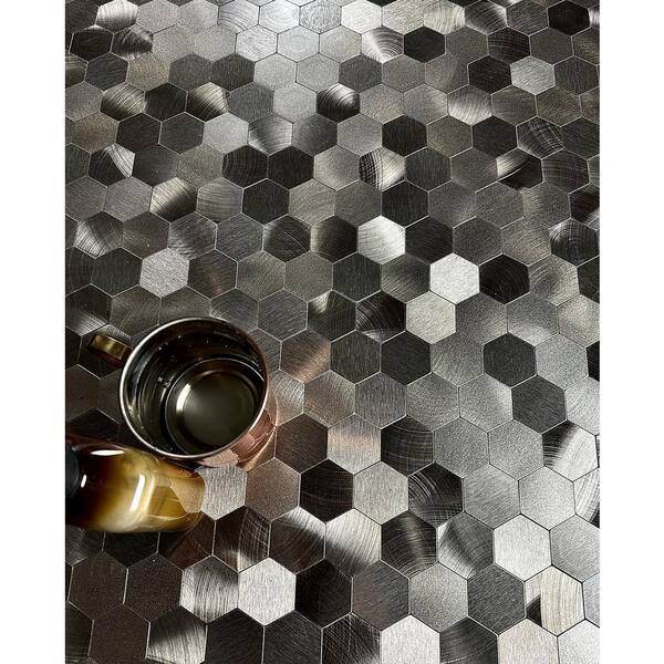 Enchanted Metals Gold Hexagon Mosaic 12 in. x 12 in. Brushed Peel & Stick Wall Tile (0.9 sq. ft.)