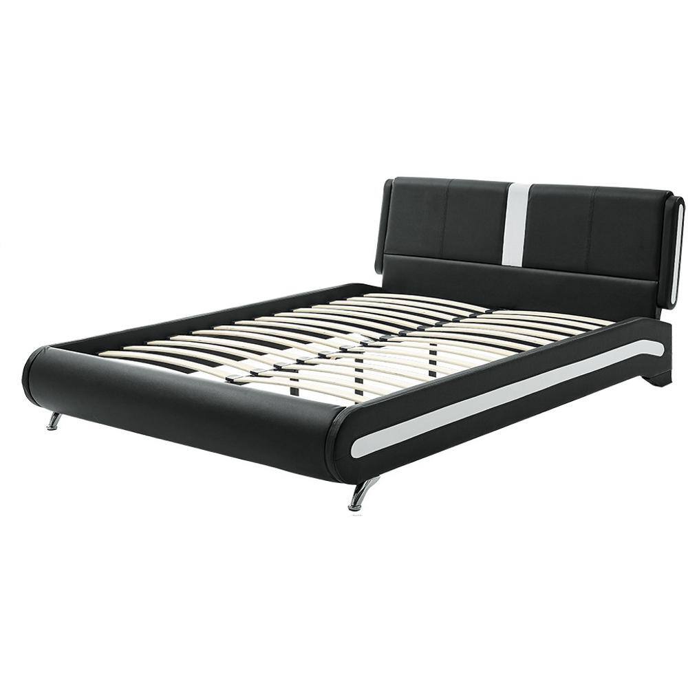 Black Faux Leather Queen Platform Bed with Tufted Headboard