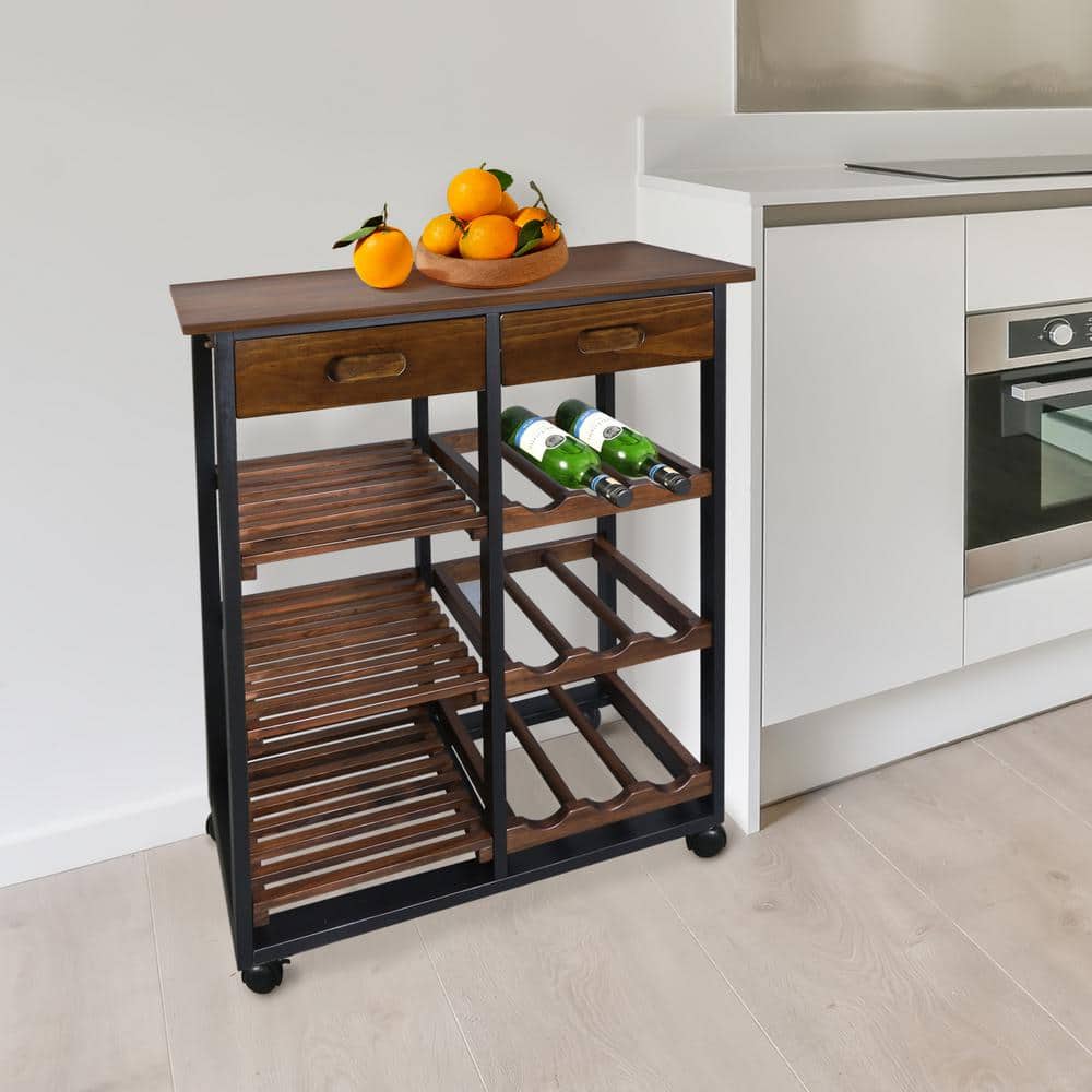 19 in.W Two Tone Solid Wood Kitchen Cart with Wine Rack and Drawer - thumbnail 8
