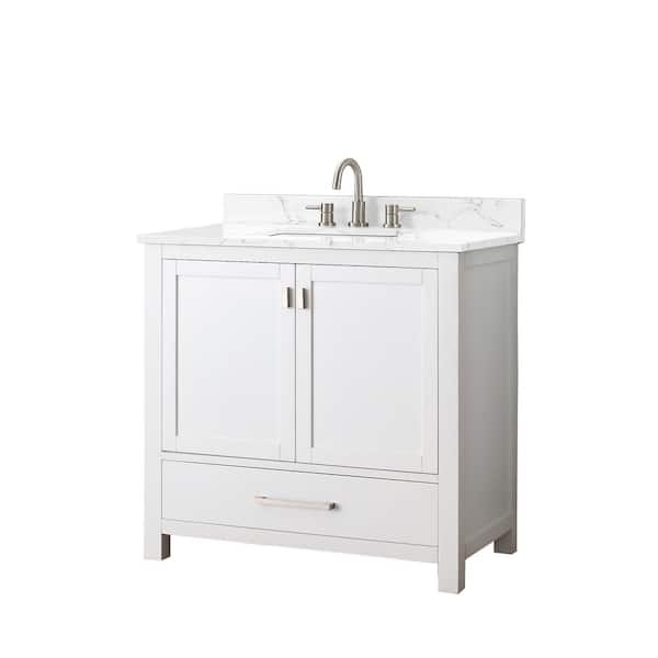 Modero 37 in. Single Sink White Bath Vanity with Cala White Engineered Stone Top