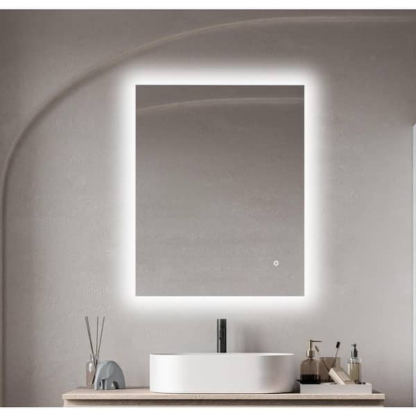 UKISHIRO Depp 24 in. W x 30 in. H Rectangular Frameless Anti-Fog Wall Mount Bathroom Vanity Mirror with LED Light