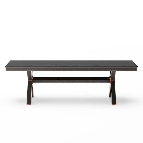 LUE BONA Domi 59in. Aluminium Frame X-Leg Black Outdoor Bench with Plastic Top Patio Dining Benches for Table