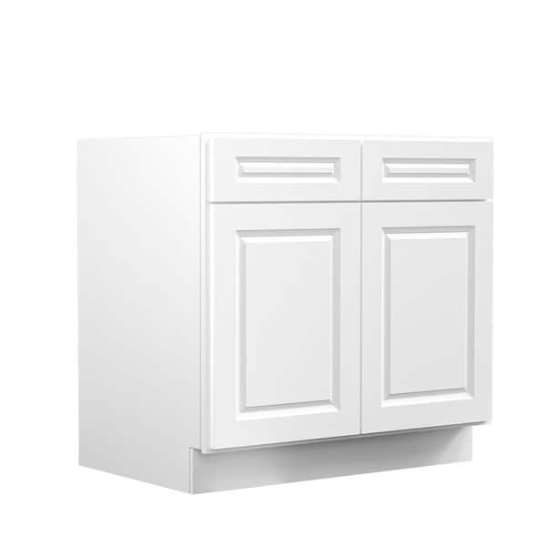 Hausvita 36 in. W x 24 in. D x 34.5 in. H in Cameo White Plywood Ready to Assemble Kitchen Base Cabinet
