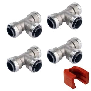 1/2 in. Stainless Steel Push-to-Connect Tee Fitting with SlipClip Release Tool (4-Pack)