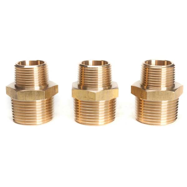LTWFITTING 1 in. x 3/4 in. Brass MIP Pipe Hex Reducing Nipple Fitting (3-Pack)