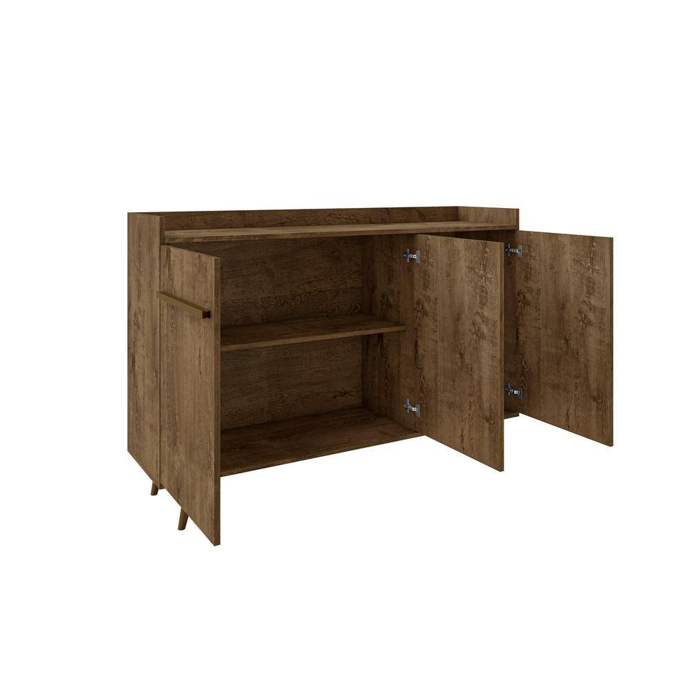 Rustic Brown Mid-Century Modern Buffet Stand with 4 Shelves
