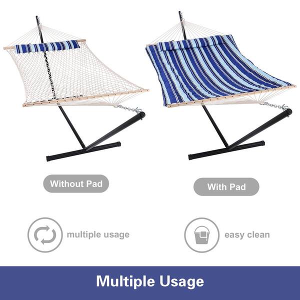 Atesun 10 ft. x 12 ft. Quilted Rope Hammock and 12 ft. Steel Stand with  Detachable Pillow, Blue Stripe JD-HDWSH009 - The Home Depot