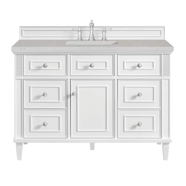 James Martin Vanities Lorelai 48.0 in. W. x 23.5 in. D x 34.06 in. H Single Bathroom Vanity in Bright White with Eternal Serena Quartz Top