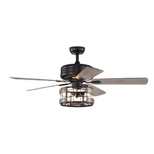 52 in. 3-Speeds 2-Color Option Plywood Blades Smart Indoor Black Ceiling Fan with Remote Included and Timer and Downrods
