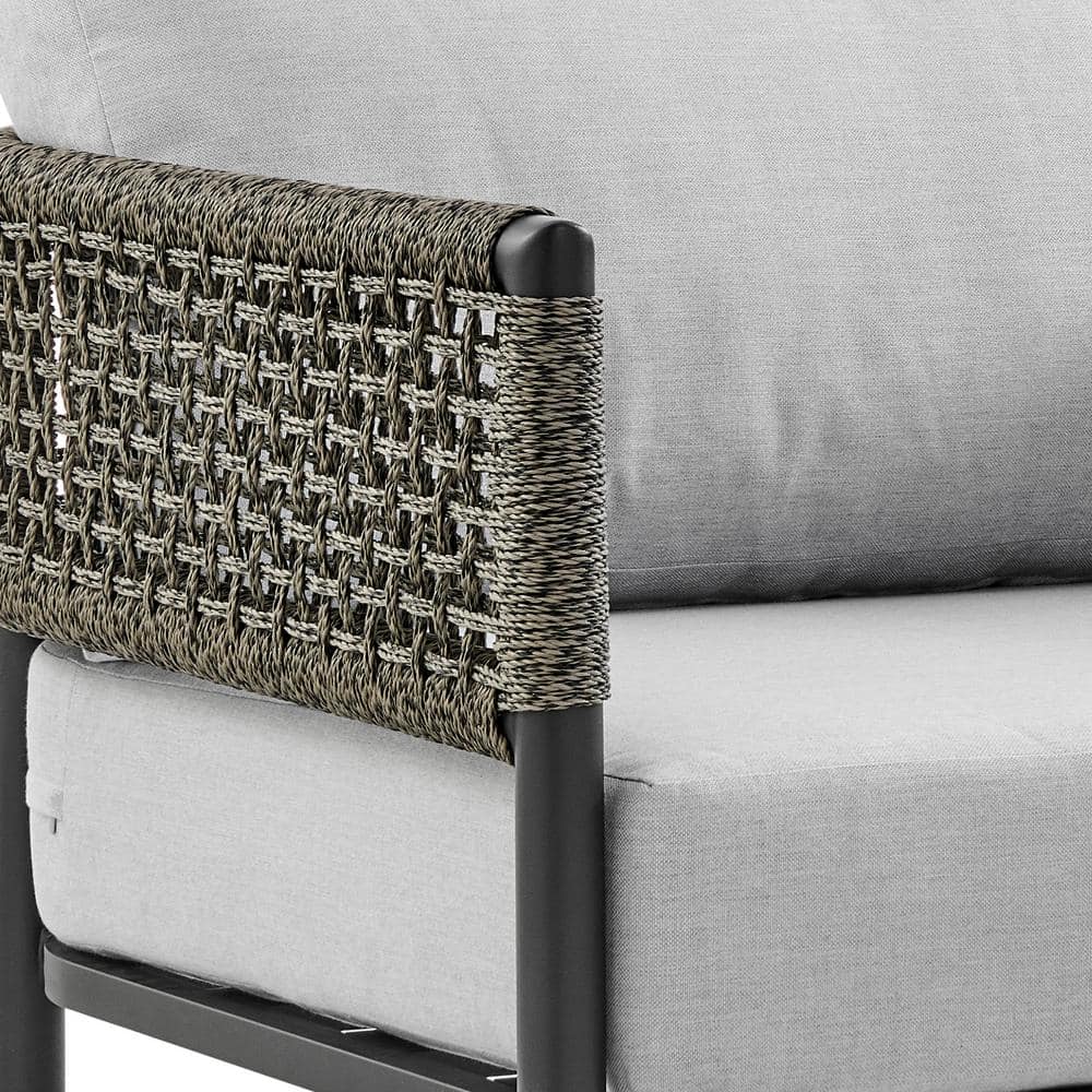 Alegria Black Aluminum and Rope Outdoor Chair with Gray Cushions