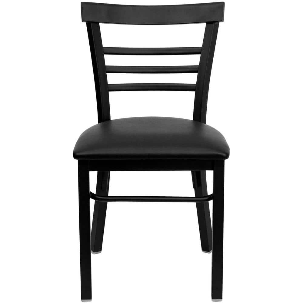 High Slat Ladderback Side Chair in Black Steel with Vinyl Seat