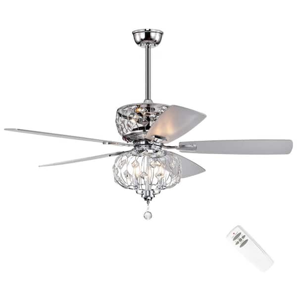 Edvivi Ariana 52 in. Indoor Chrome Glam Reversible Ceiling Fan with Crystal Light Kit and Remote Control