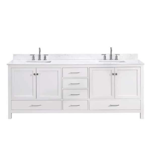 PROOX Enlivena 84 in. W x 22 in. D x 35.8 in. H Double Sinks Freestanding Bath Vanity in White with White Engineered Stone Top