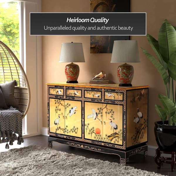 Red Lantern Gold Lacquer Cranes 48 in. Sideboard L3-3018 - The