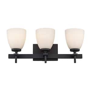 Oxnard 19.5 in. 3-Light Black Bathroom Vanity Light Fixture with Frosted Glass