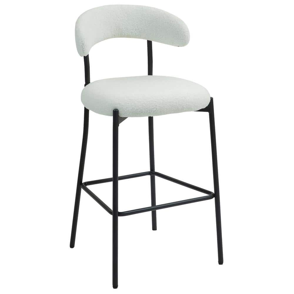 Black Metal Outdoor Bar Stool with White Teddy Cushions, Black Powder Coati