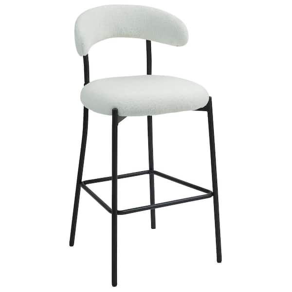 Unbranded Black Metal Outdoor Bar Stool with White Teddy Cushions, Black Powder Coating Base and Footrest for Kitchen Island