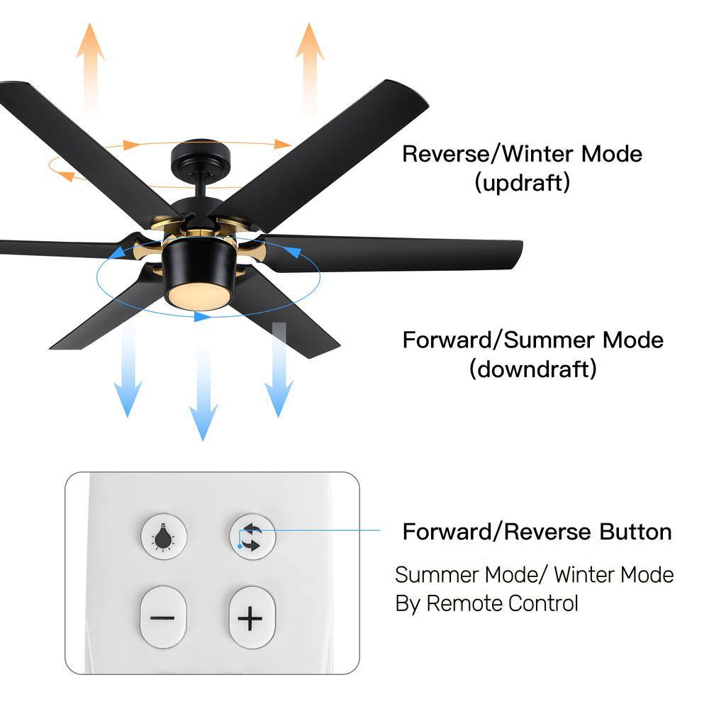 Modern 60'' Black and Gold Ceiling Fan with LED Light and Remote