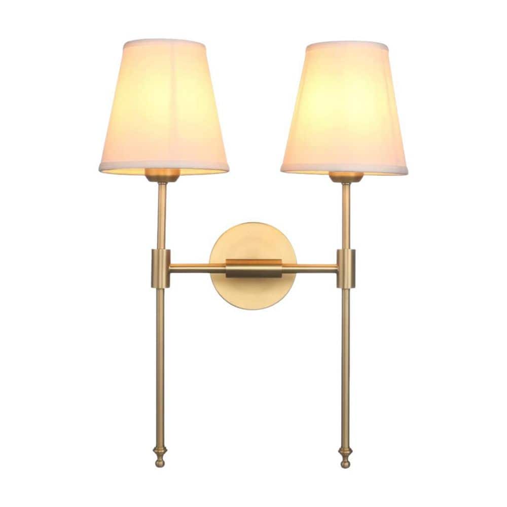 16 in. 2-Light Gold Indoor Wall Sconce, Dimmable Wall Light with White Shade for Living Room price history on PriceWatchPro