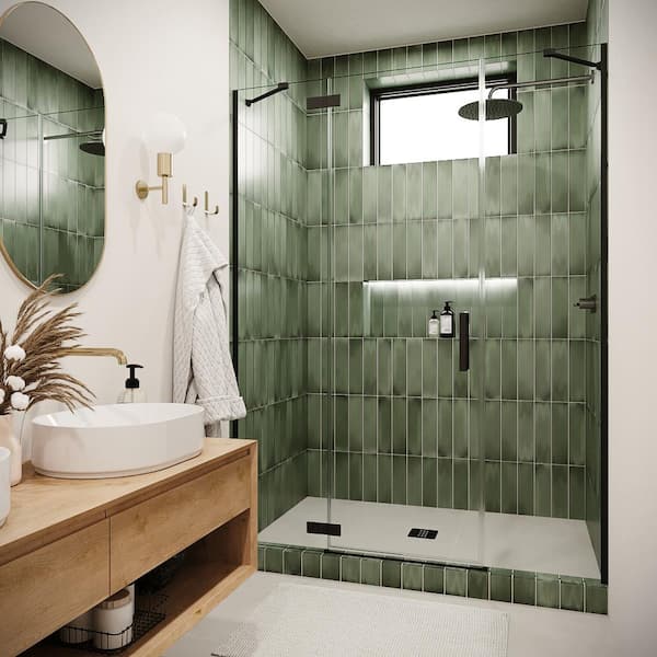 Streamline Piomba 60 in. W x 74 in. H Pivot Shower Door, CrystalTech Treated 5/16 in. Tempered Clear Glass, Matte Black Hardware