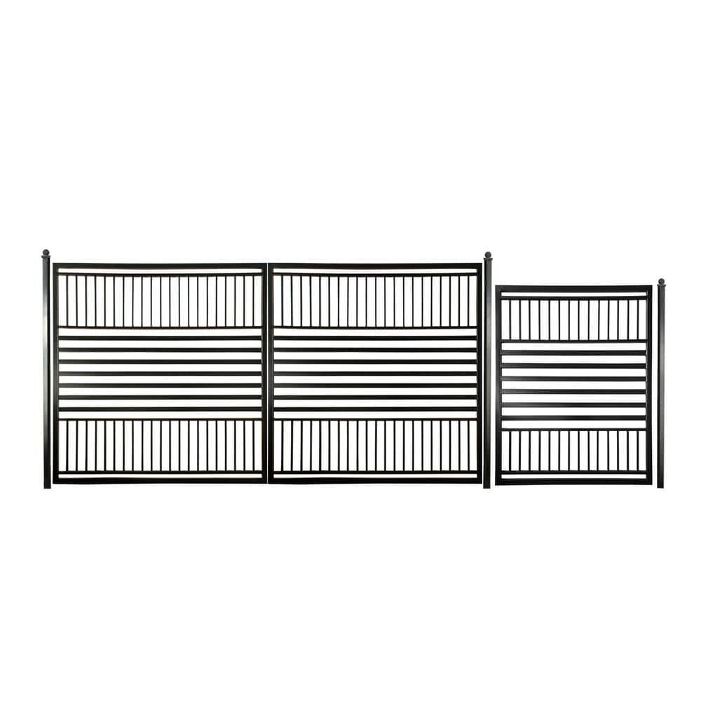 Barcelona Style 12 ft. x 6 ft. Black Steel Dual Swing Driveway Gate Kit with Pedestrian Gate price history on PriceWatchPro