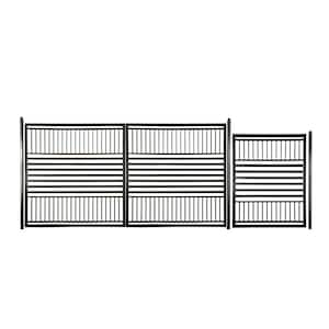 Barcelona Style 12 ft. x 6 ft. Black Steel Dual Swing Driveway Gate Kit with Pedestrian Gate