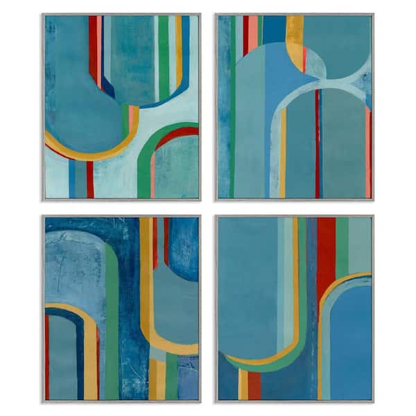 Stupell Industries Blue Wavy Arch Shapes by Pippin Schupbach 4 Pieces Gray Framed Abstract Giclee Art Print 14 in. x 11 in.