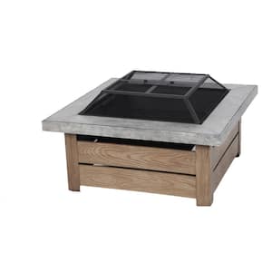 Stoneham 34 in. x 15.5 in. Square Steel Wood Fire Pit with Tile Top