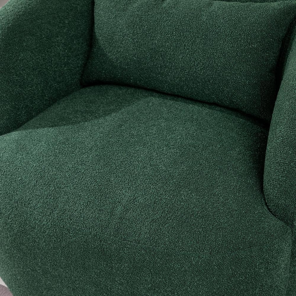 Green Boucle Swivel Barrel Armchair Set with Wood Frame