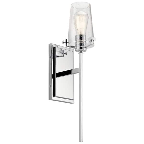 KICHLER Alton 1-Light Chrome Bathroom Wall Sconce Light with Clear Seeded Glass Shade