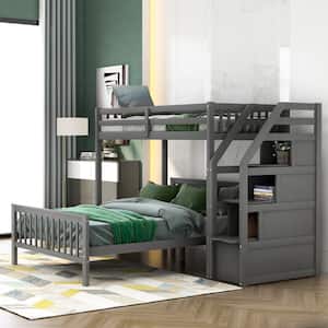Alaina Gray Twin over Full Bunk Bed with Storage Staircase