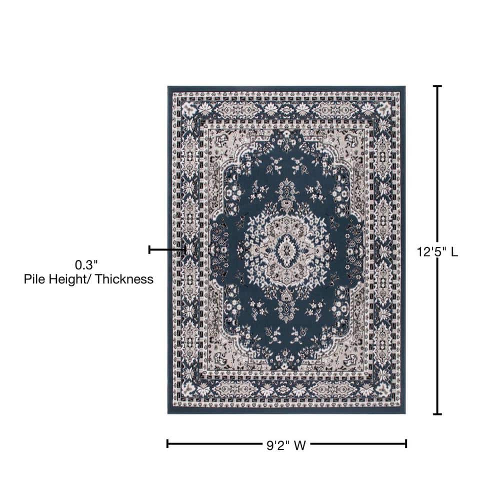Midnight Blue and Ivory Synthetic Medallion Area Rug