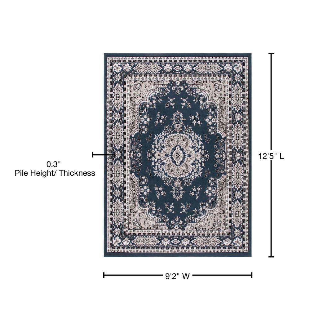 Midnight Blue and Ivory Synthetic Medallion Area Rug
