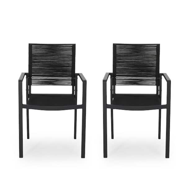 Anky Black Aluminum Outdoor Lounge Chair, Dining Chair (Set of 2)
