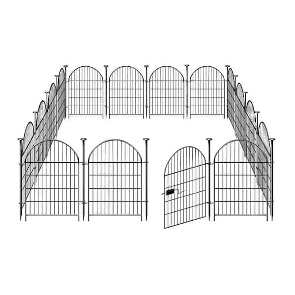 32 in. Metal Garden Fence 16 Panels With Gate Rustproof Tall Animal Barrier