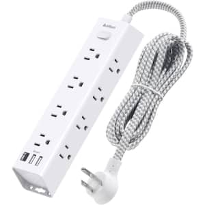 Mountable 12-Outlet Power Strip Surge Protector with 3 USB Ports and 5 ft. Extension Cord in White