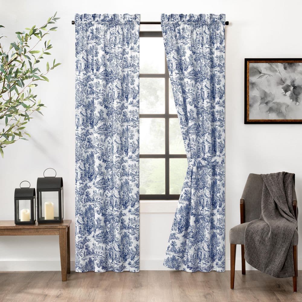 Victoria Park Blue Cotton Toile Rod Pocket Room Darkening Curtain - 34 in. W x 84 in. L (Set of 2) price history on PriceWatchPro