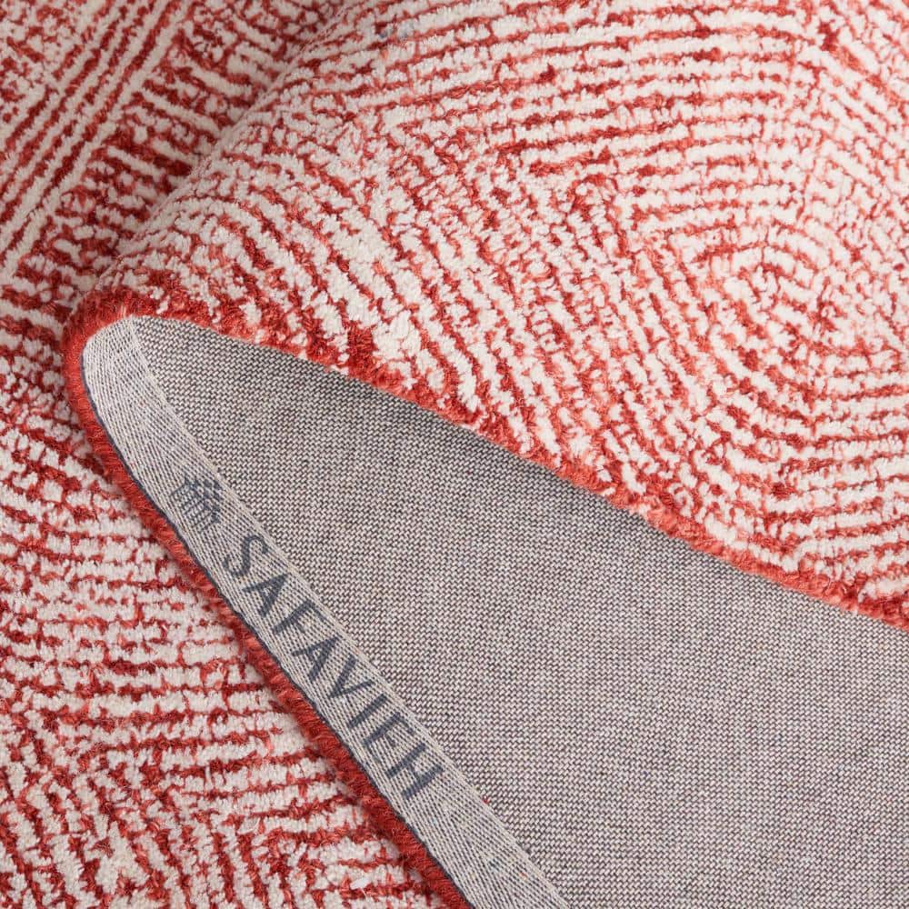 Ivory and Red Abstract Handmade Wool Area Rug, 8' x 10'