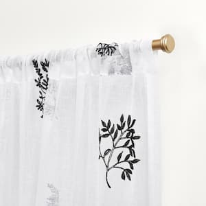 Mabel Black Floral Sheer Rod Pocket Curtain, 54 in. W x 108 in. L (Set of 2)