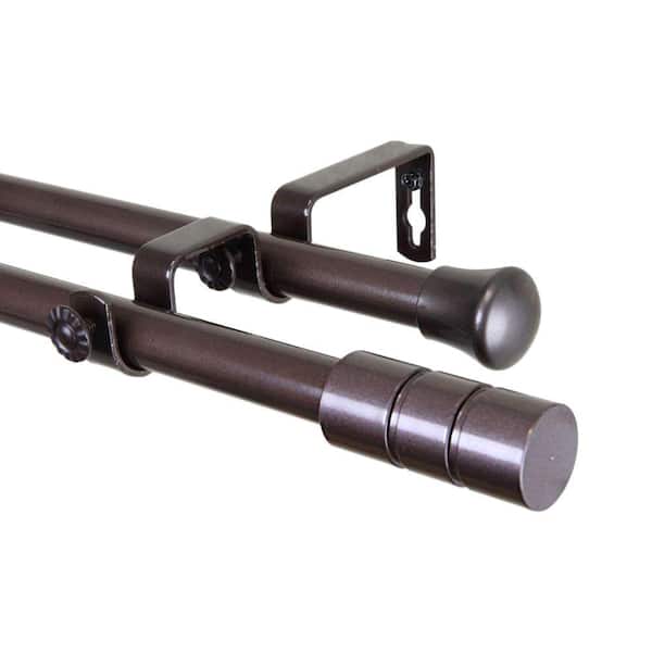 Rod Desyne 48 in. - 84 in. Cocoa Telescoping Double Curtain Rod Kit with Theo Finial