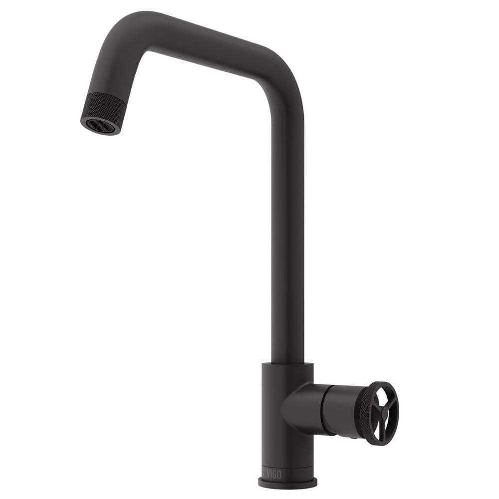 VIGO Cass Industrial 14 in. H Single Handle Kitchen Bar Faucet in Matte Black VG02040MB The