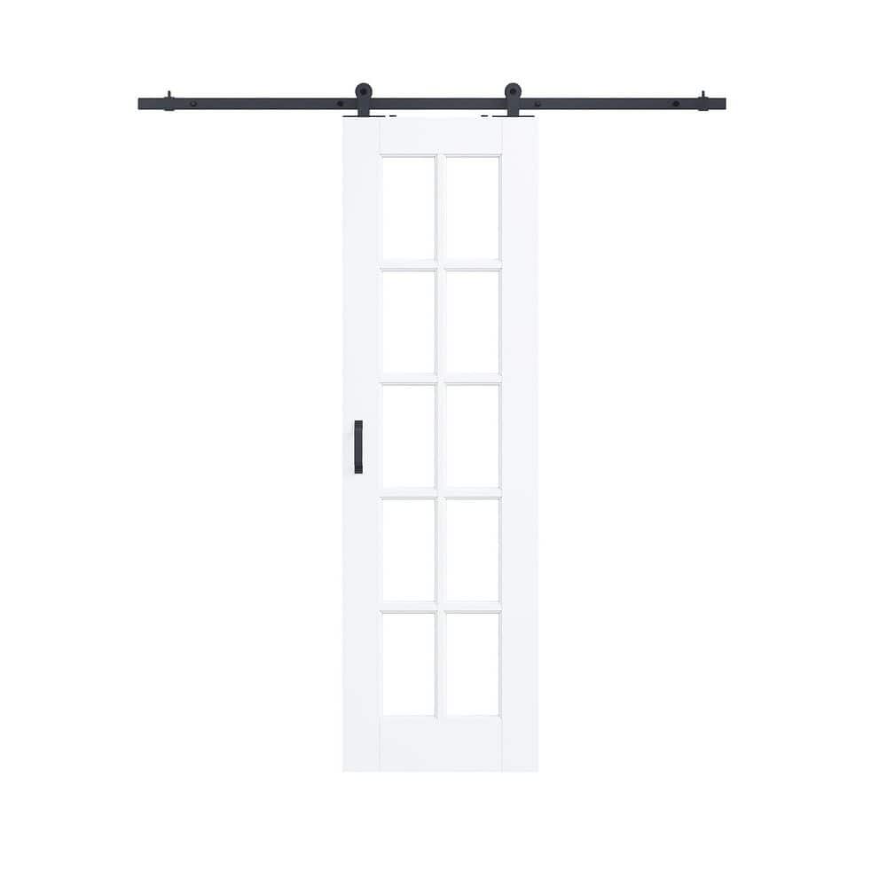24 in. x 80 in. 10 Lite Clear Glass White Primed MDF Top Mount Sliding Barn Door with Hardware Kit (T Shape Hanger) price history on PriceWatchPro