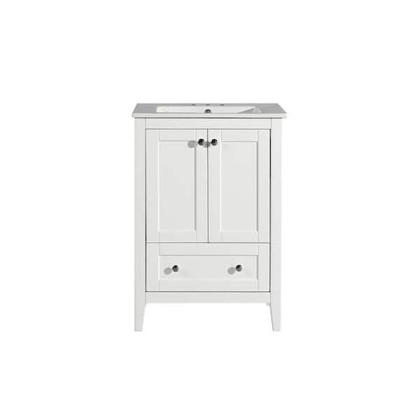 Swiss Madison Cannes 24 in. Bathroom Vanity in White with White, 3-Hole Ceramic Sink Top