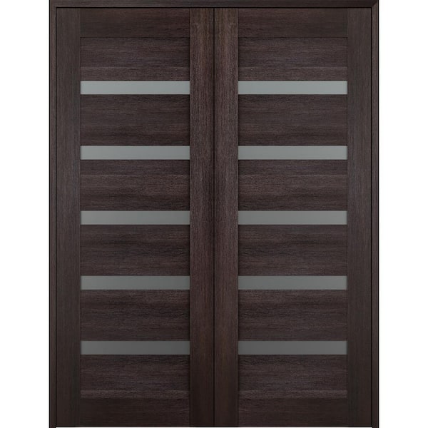 Belldinni Vona 07-04 72 in. x 80 in. Both Active 5-Lite Frosted Glass Veralinga Oak Wood Composite Double Prehung French Door